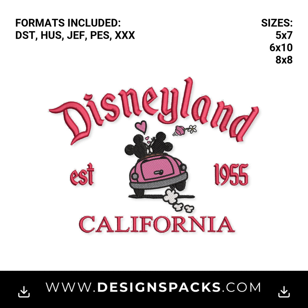 Disneyland California Est 1955 Pink Car Embroidery Design - Instant digital download pattern at Designspacks.com