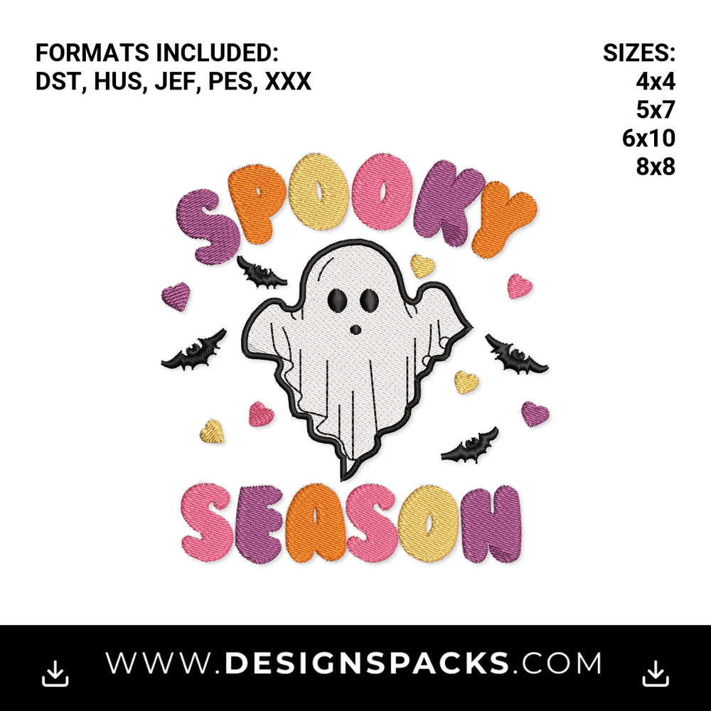 Spooky Season Cute Halloween Ghost Embroidery Design - Instant digital download pattern at Designspacks.com