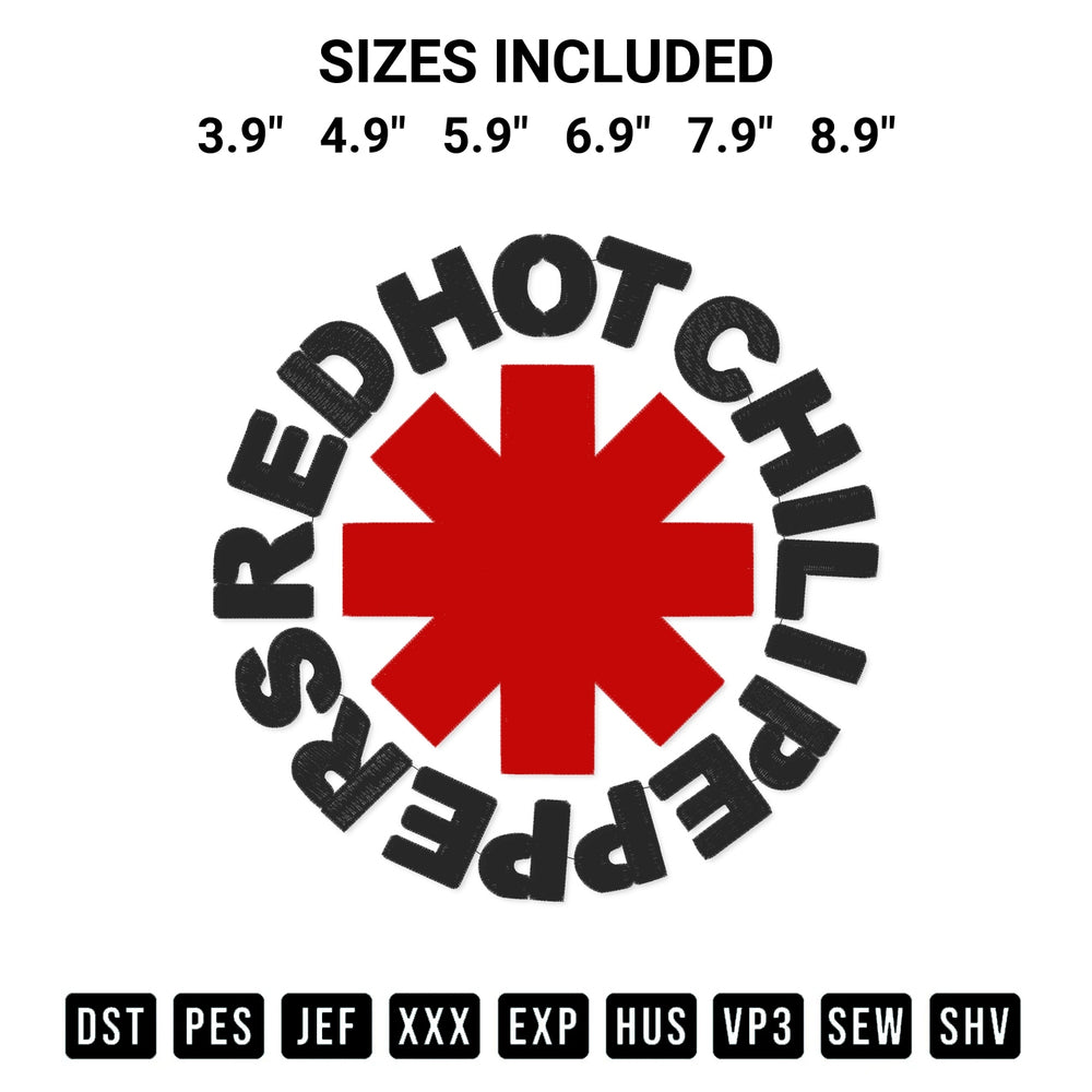 Add a unique touch to your apparel with the Red Hot Chili Peppers Embroidery Design embroidery file. Premium instant download available now on Designspacks.com. Available sizes: 3.9", 4.9", 5.9", 6.9", 7.9", 8.9".