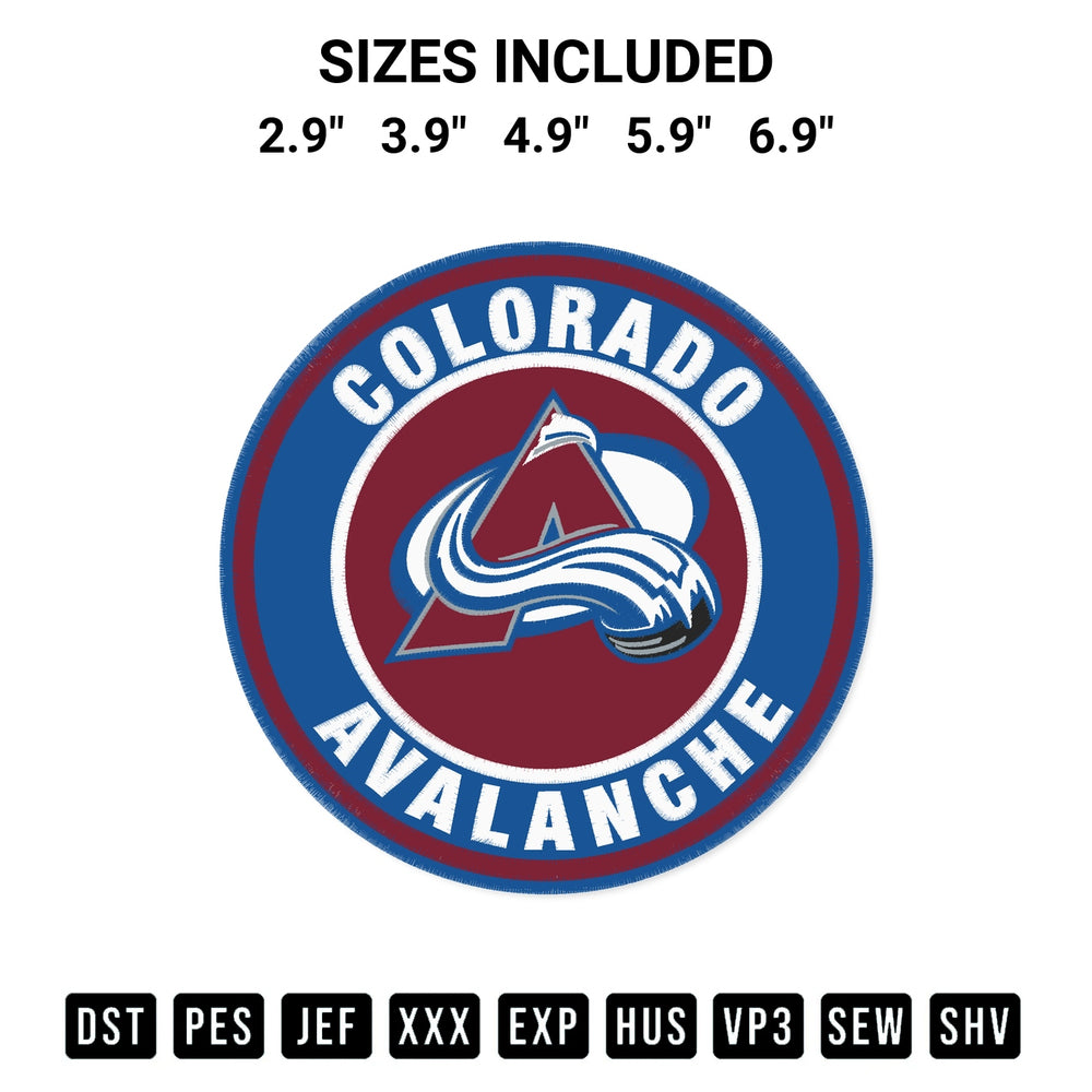 Get the Colorado Avalanche Circle Logo Embroidery Design embroidery design for your custom crafts! Premium digitized files available for instant download at Designspacks.com. Available sizes: 2.9", 3.9", 4.9", 5.9", 6.9".