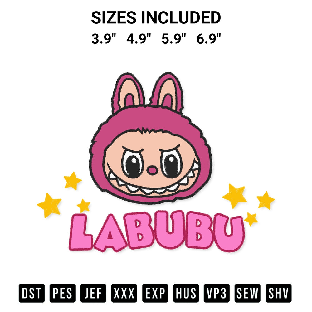 Download the Labubu Face Embroidery Design machine embroidery design exclusively at Designspacks.com. Premium digitized pattern for apparel and DIY crafts. Available sizes: 3.9", 4.9", 5.9", 6.9".