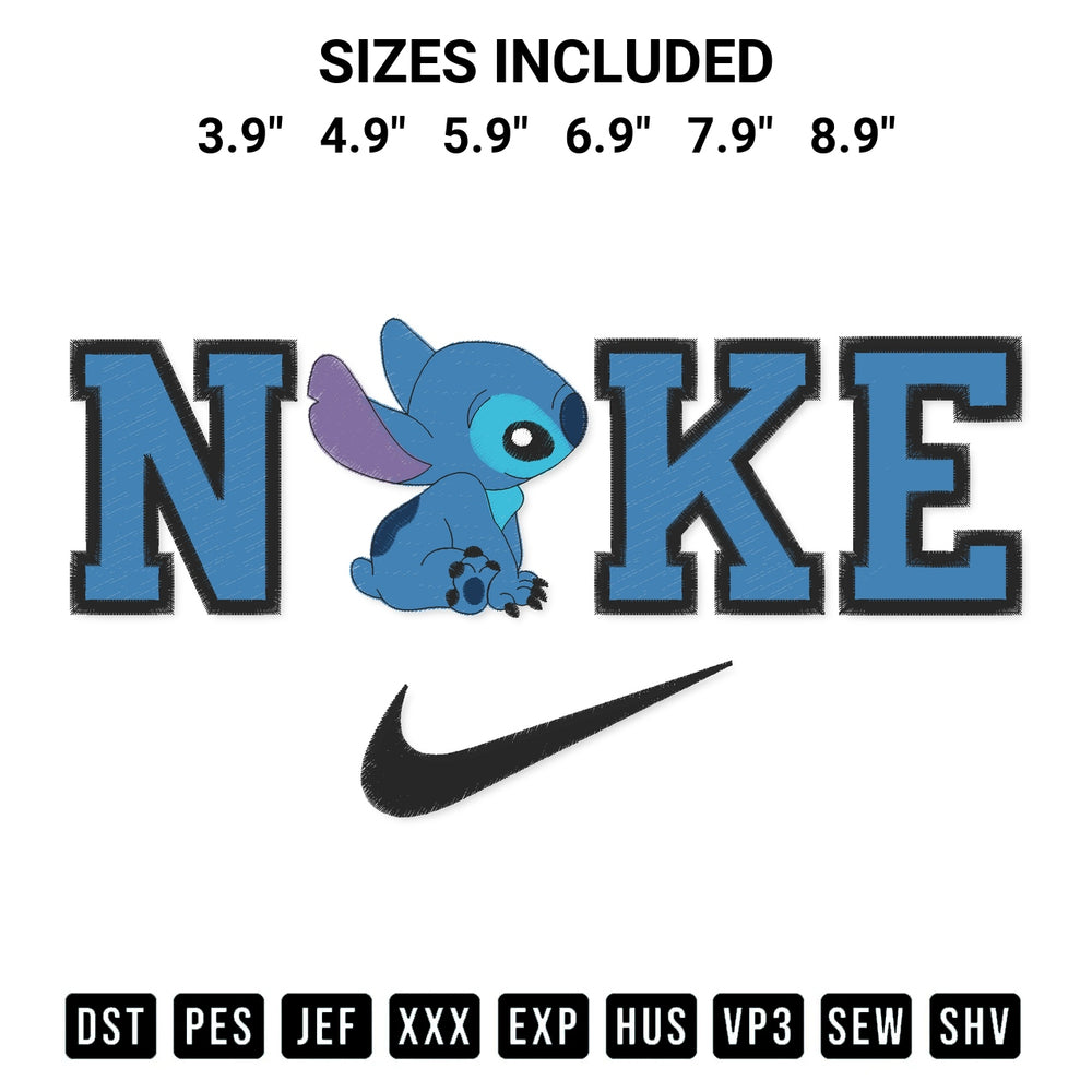 Shop the Nike Disney Stitch Embroidery Design machine embroidery pattern at Designspacks.com. Beautifully digitized for flawless stitching on any fabric. Available sizes: 3.9", 4.9", 5.9", 6.9", 7.9", 8.9".