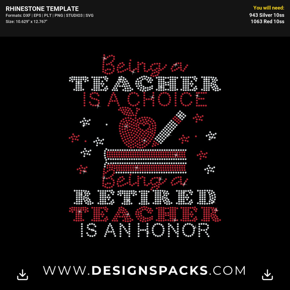 Retired Teacher Rhinestone Digital Template