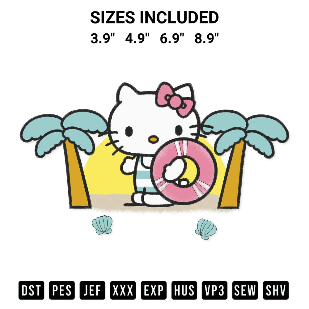 Transform your fabrics with the Hello Kitty Beach Embroidery Design embroidery design. Instant access to premium digitized patterns at Designspacks.com. Available sizes: 3.9", 4.9", 6.9", 8.9".