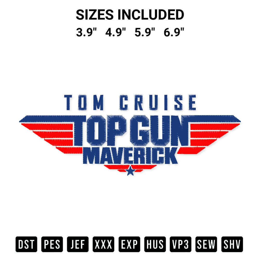 Create amazing crafts with the Tom Cruise Top Gun Maverick Embroidery Design embroidery file. High-quality digital download from Designspacks.com, perfect for beginners and pros. Available sizes: 3.9", 4.9", 5.9", 6.9".