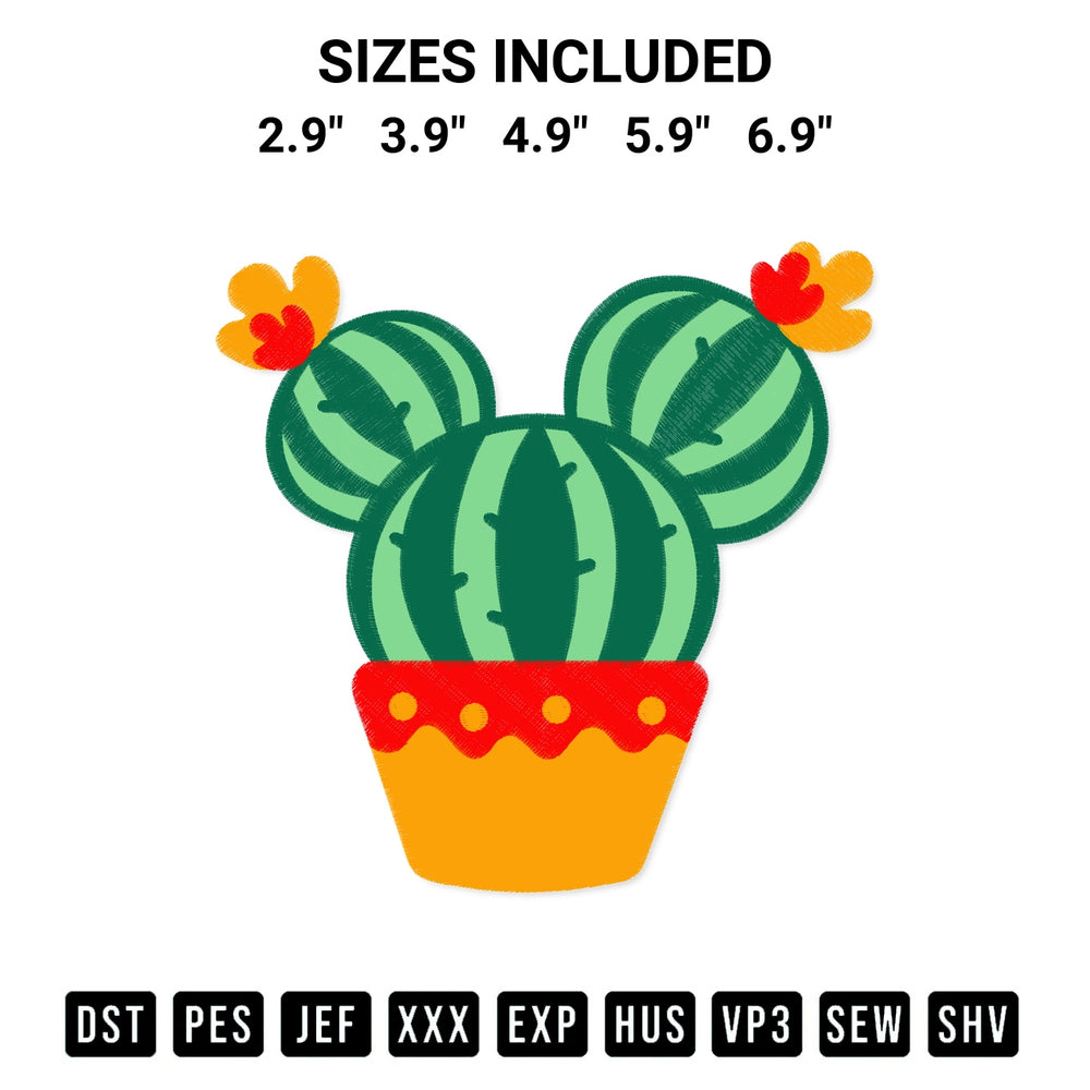 Get the Mickey Mouse Cactus Embroidery Design embroidery design for your custom crafts! Premium digitized files available for instant download at Designspacks.com. Available sizes: 2.9", 3.9", 4.9", 5.9", 6.9".