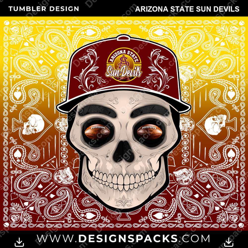 College Sport Skull Handkerchief Arizona State Sun Devils NCAA College Sport Tumbler Digital Wrap Design Download