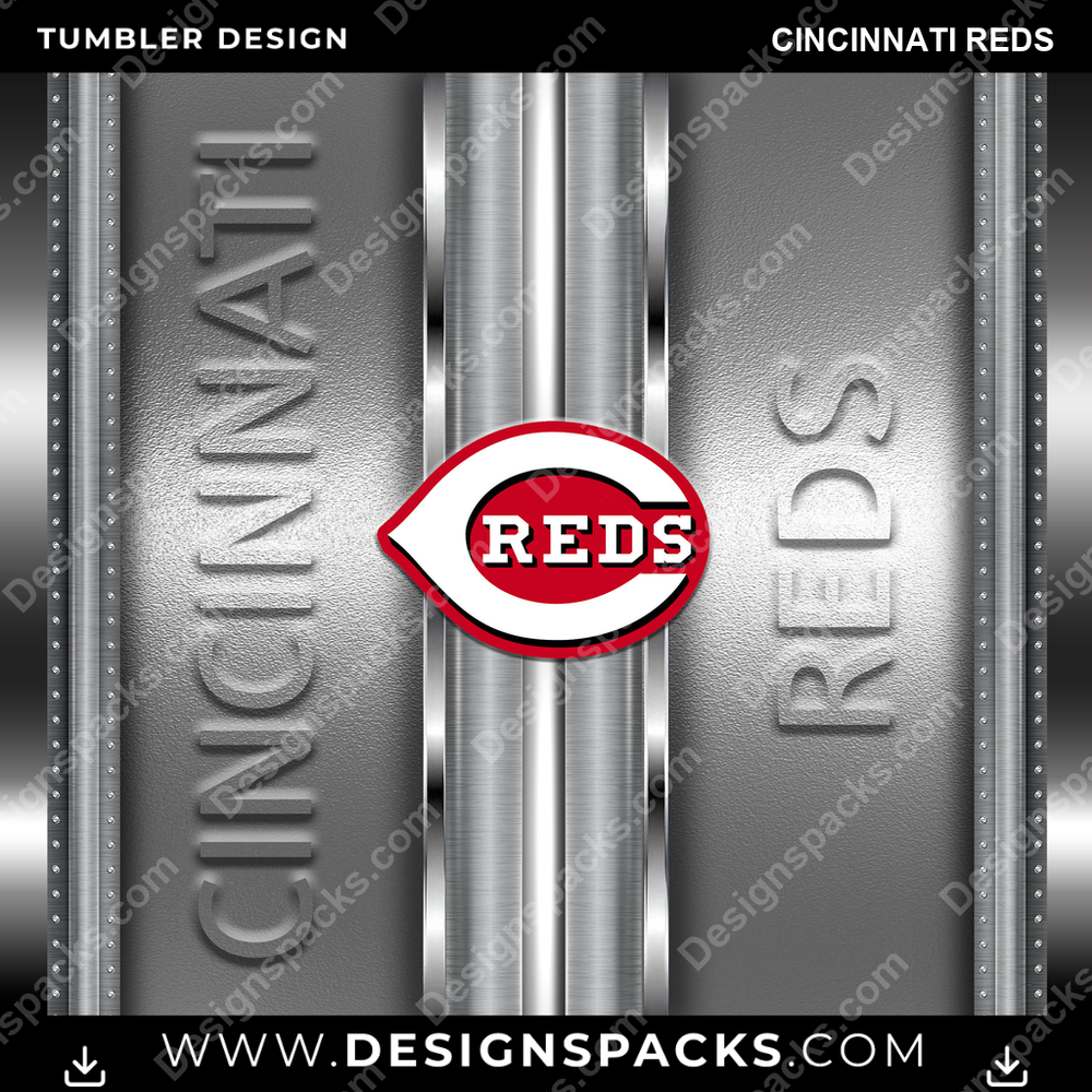 Baseball Metallic Cincinnati Reds Tumbler Digital Wrap Design
