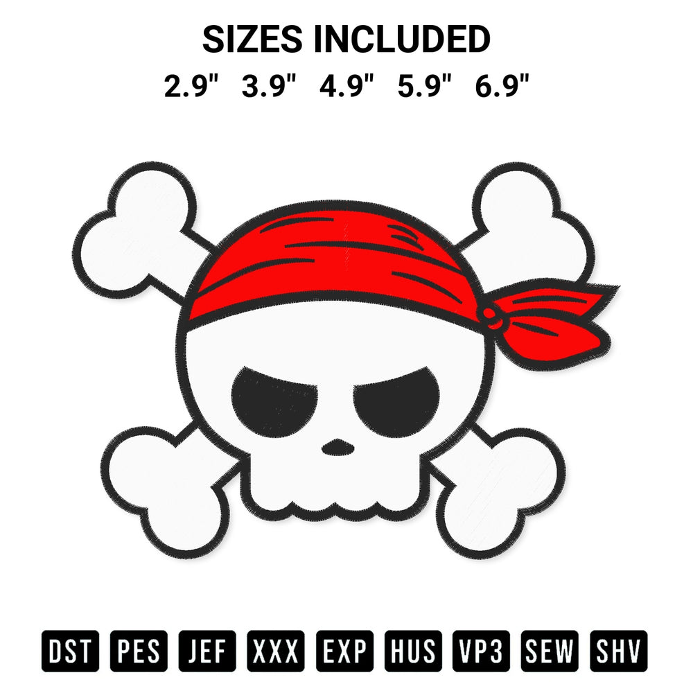 Elevate your next project with our Pirate Skull Embroidery Design embroidery file. Shop high-quality digital patterns instantly at Designspacks.com. Available sizes: 2.9", 3.9", 4.9", 5.9", 6.9".