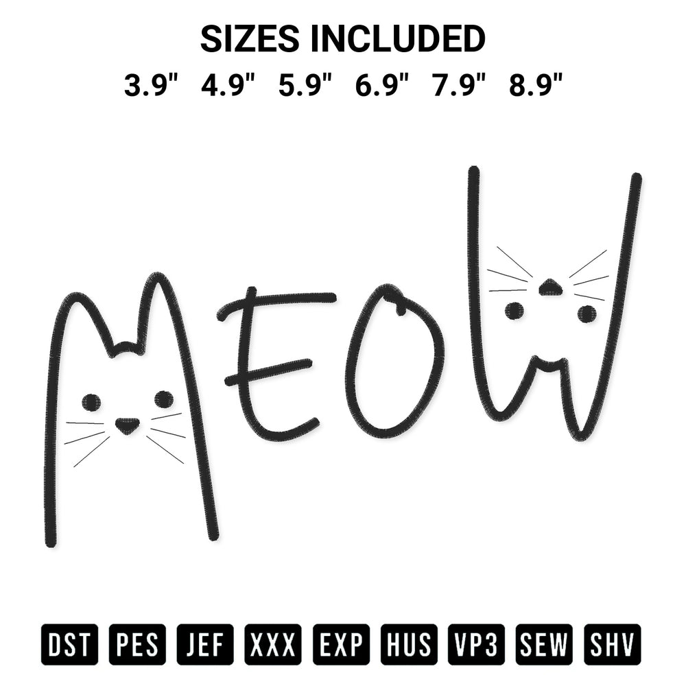Stitch like a pro with the Meow Cat Embroidery Design embroidery pattern from Designspacks.com. High-quality digital machine embroidery file. Available sizes: 3.9", 4.9", 5.9", 6.9", 7.9", 8.9".