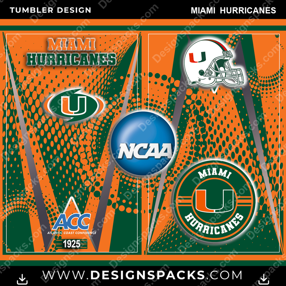 College Sport Team Logo Miami Hurricanes NCAA College Sport Tumbler Digital Wrap Design Download