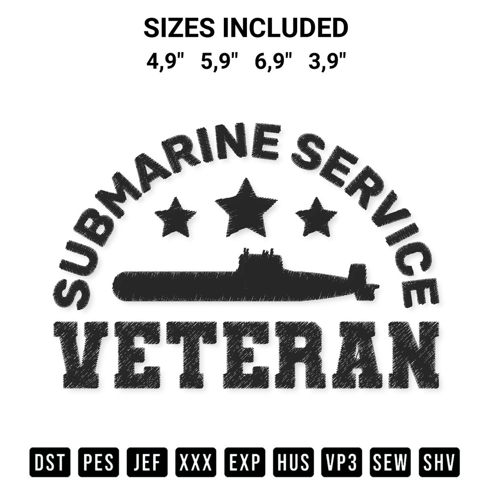 Elevate your next project with our Submarine Service Veteran Submarine Veteran Us Army Logo Embroidery Design embroidery file. Shop high-quality digital patterns instantly at Designspacks.com. Available sizes: 4,9", 5,9", 6,9", 3,9".