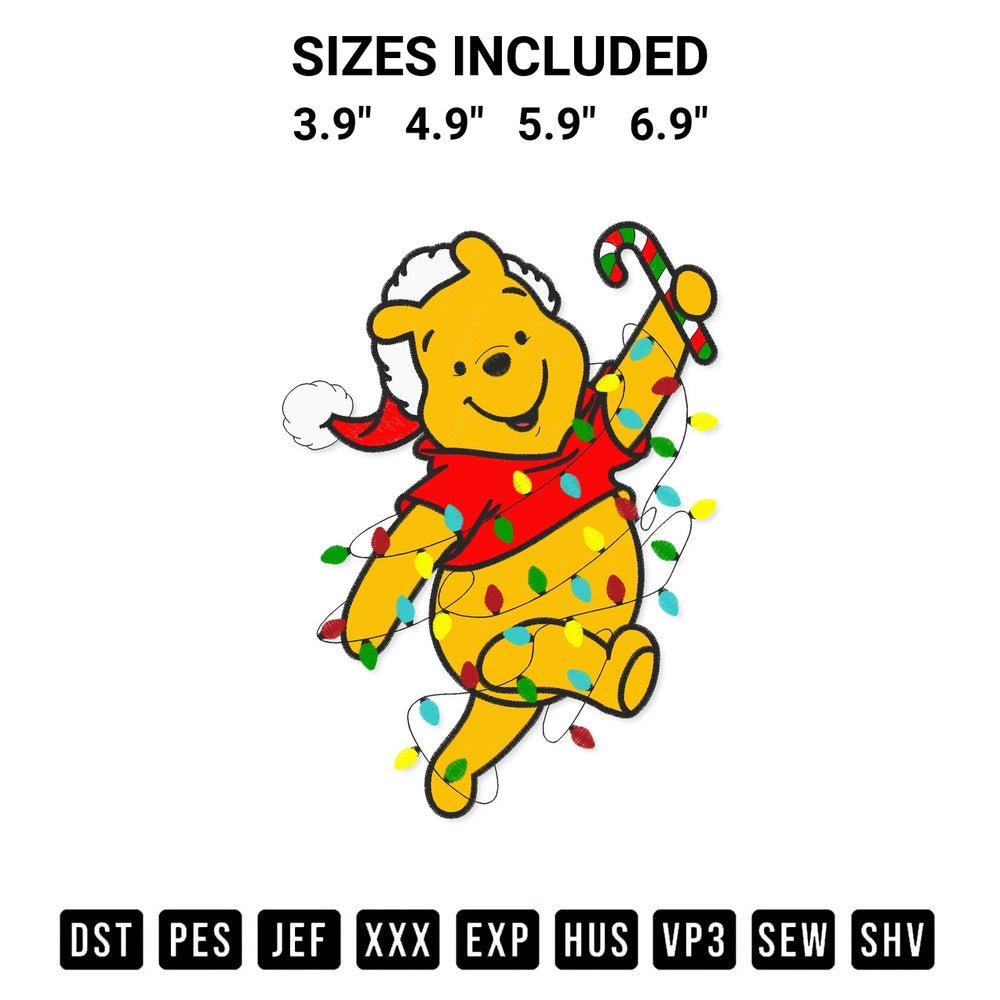 Elevate your next project with our Pooh Christmas Light Embroidery Design embroidery file. Shop high-quality digital patterns instantly at Designspacks.com. Available sizes: 3.9", 4.9", 5.9", 6.9".
