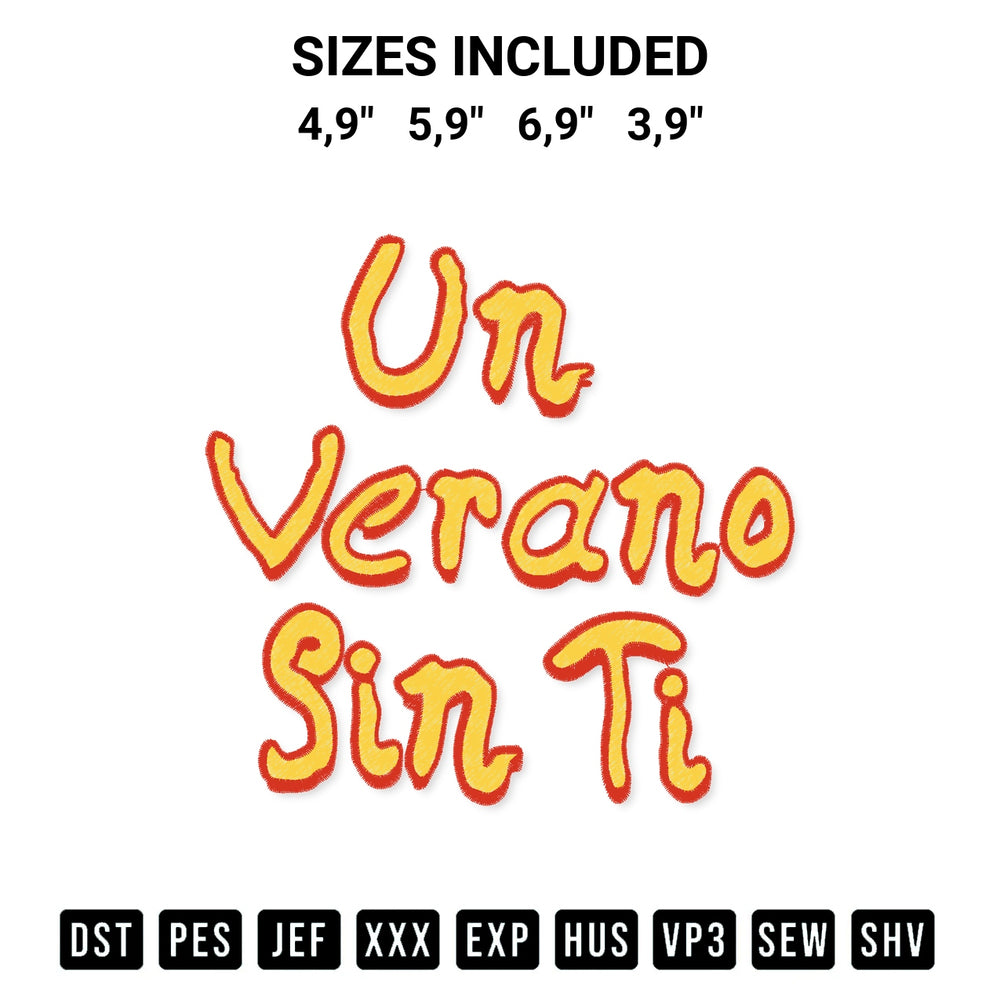 Stitch like a pro with the Un Verano Sin Ti Bad Bunny Colored Logo Bad Bunny New Album Logo Embroidery Design embroidery pattern from Designspacks.com. High-quality digital machine embroidery file. Available sizes: 4,9", 5,9", 6,9", 3,9".