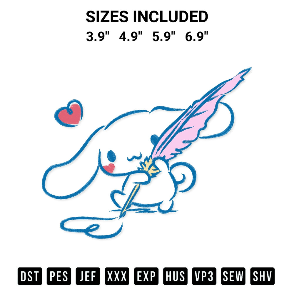 Create amazing crafts with the Cinnamoroll Funny Embroidery Design embroidery file. High-quality digital download from Designspacks.com, perfect for beginners and pros. Available sizes: 3.9", 4.9", 5.9", 6.9".