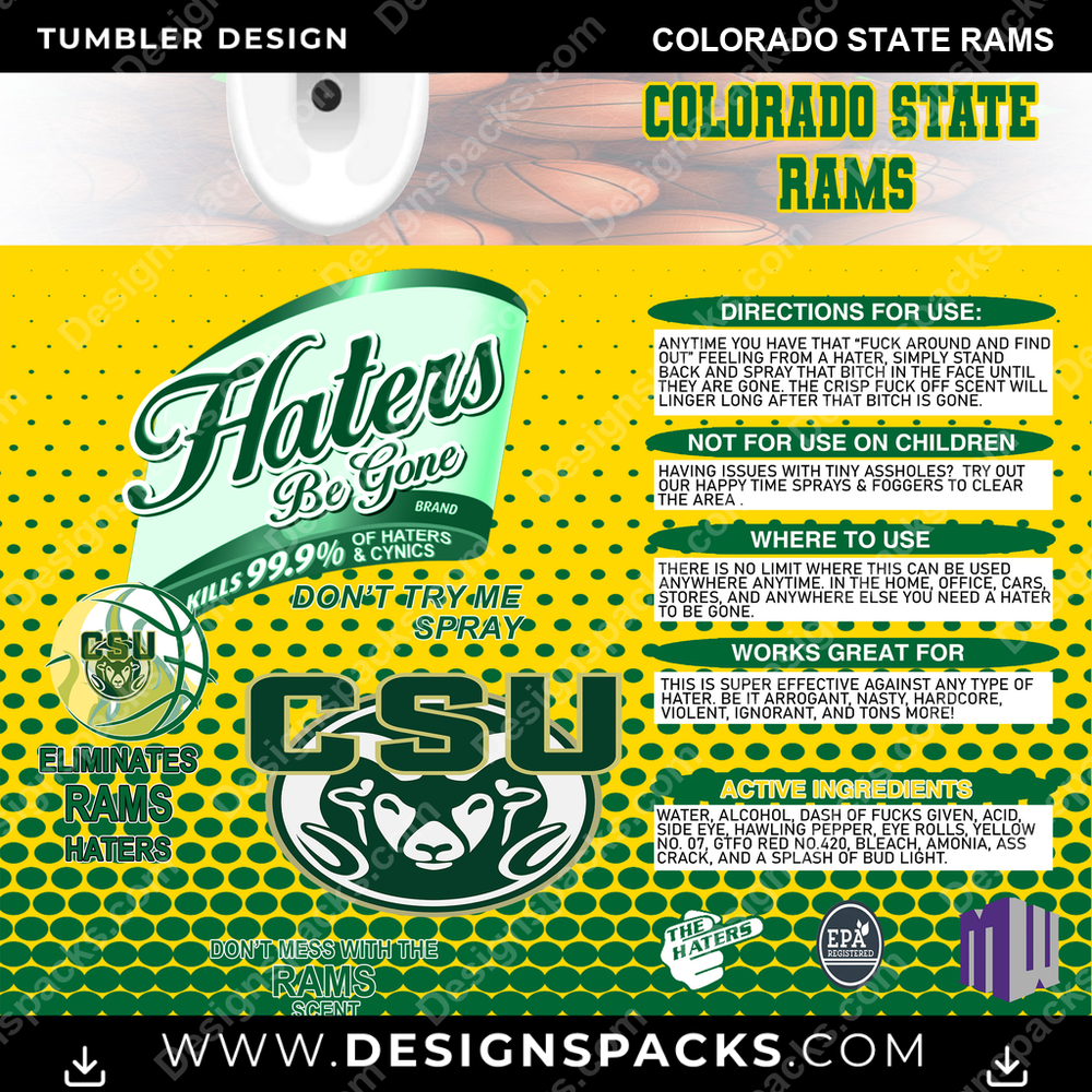 College Sport Hates Be Gone (MBB) Colorado State Rams NCAA College Sport Tumbler Digital Wrap Design Download