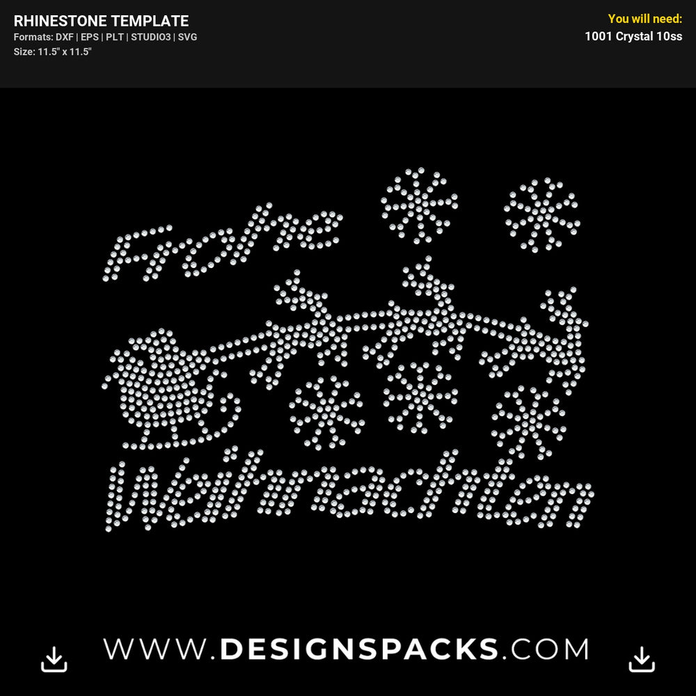 Frohe Weihnachten Reindeers Santa Rhinestone Digital Template