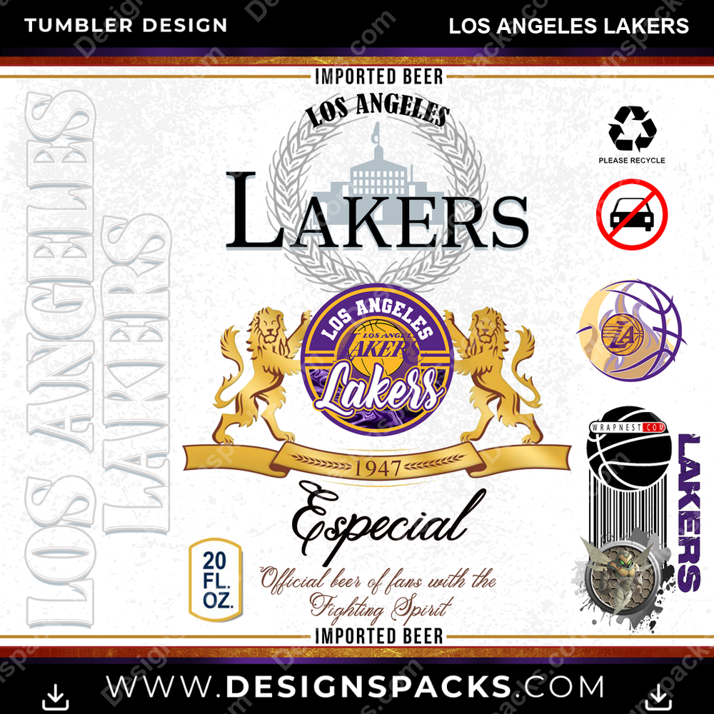 Basketball Modelo Los Angeles Lakers Tumbler Digital Wrap Design