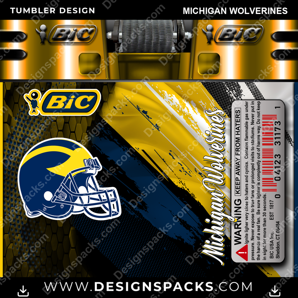 College Sport BIC Lighter Michigan Wolverines Tumbler Digital Wrap Design