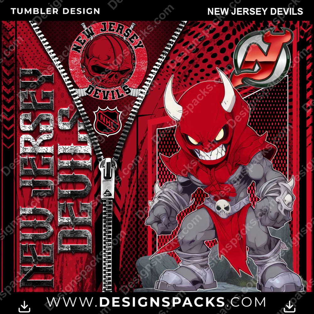 Ice Hockey Zipper Mascot New Jersey Devils Tumbler Digital Wrap Design