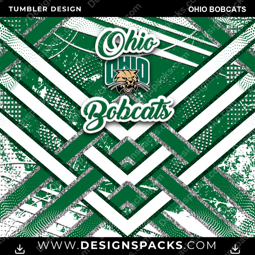 College Sport Glitter Stripe Ohio Bobcats NCAA College Sport Tumbler Digital Wrap Design Download