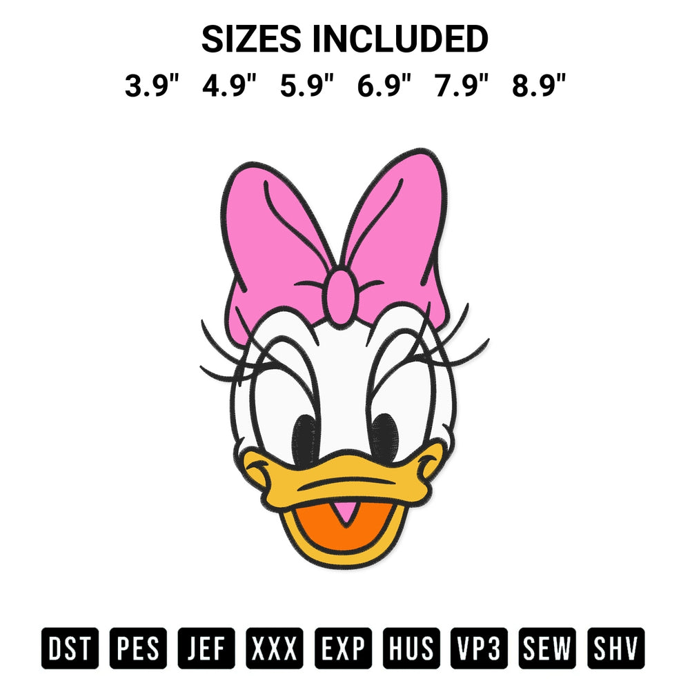 Create amazing crafts with the Daisy Duck Face Funny Embroidery Design embroidery file. High-quality digital download from Designspacks.com, perfect for beginners and pros. Available sizes: 3.9", 4.9", 5.9", 6.9", 7.9", 8.9".