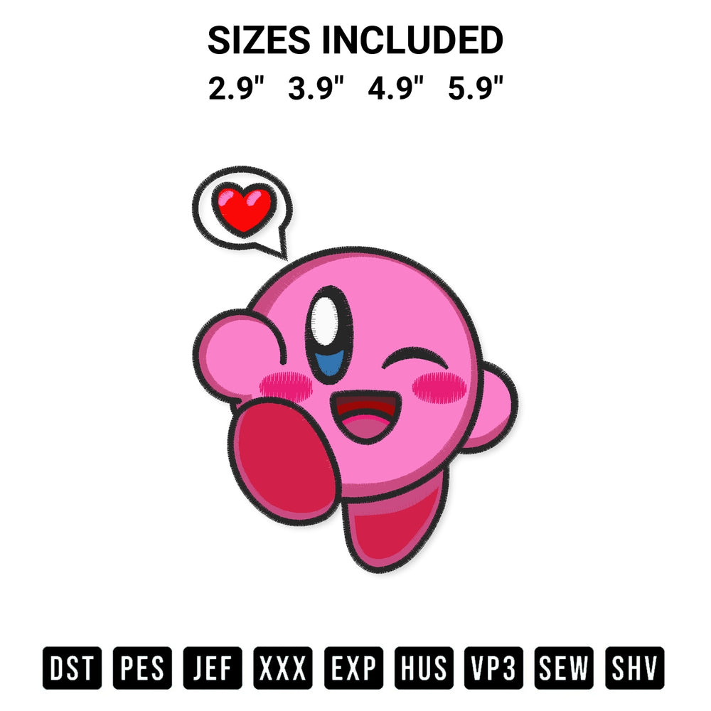 Add a unique touch to your apparel with the Kirby Cute Embroidery Design embroidery file. Premium instant download available now on Designspacks.com. Available sizes: 2.9", 3.9", 4.9", 5.9".