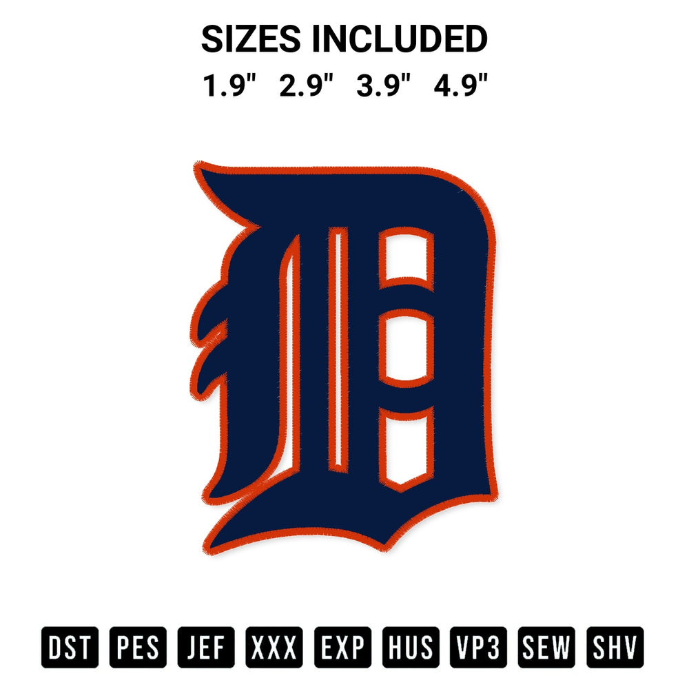 Add a unique touch to your apparel with the Mlb Detroit Tigers Embroidery Design embroidery file. Premium instant download available now on Designspacks.com. Available sizes: 1.9", 2.9", 3.9", 4.9".