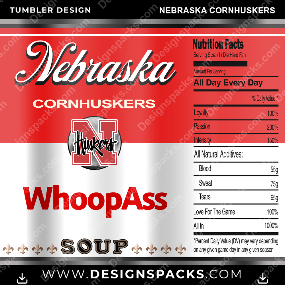 College Sport Soup Can Nebraska Cornhuskers Tumbler Digital Wrap Design
