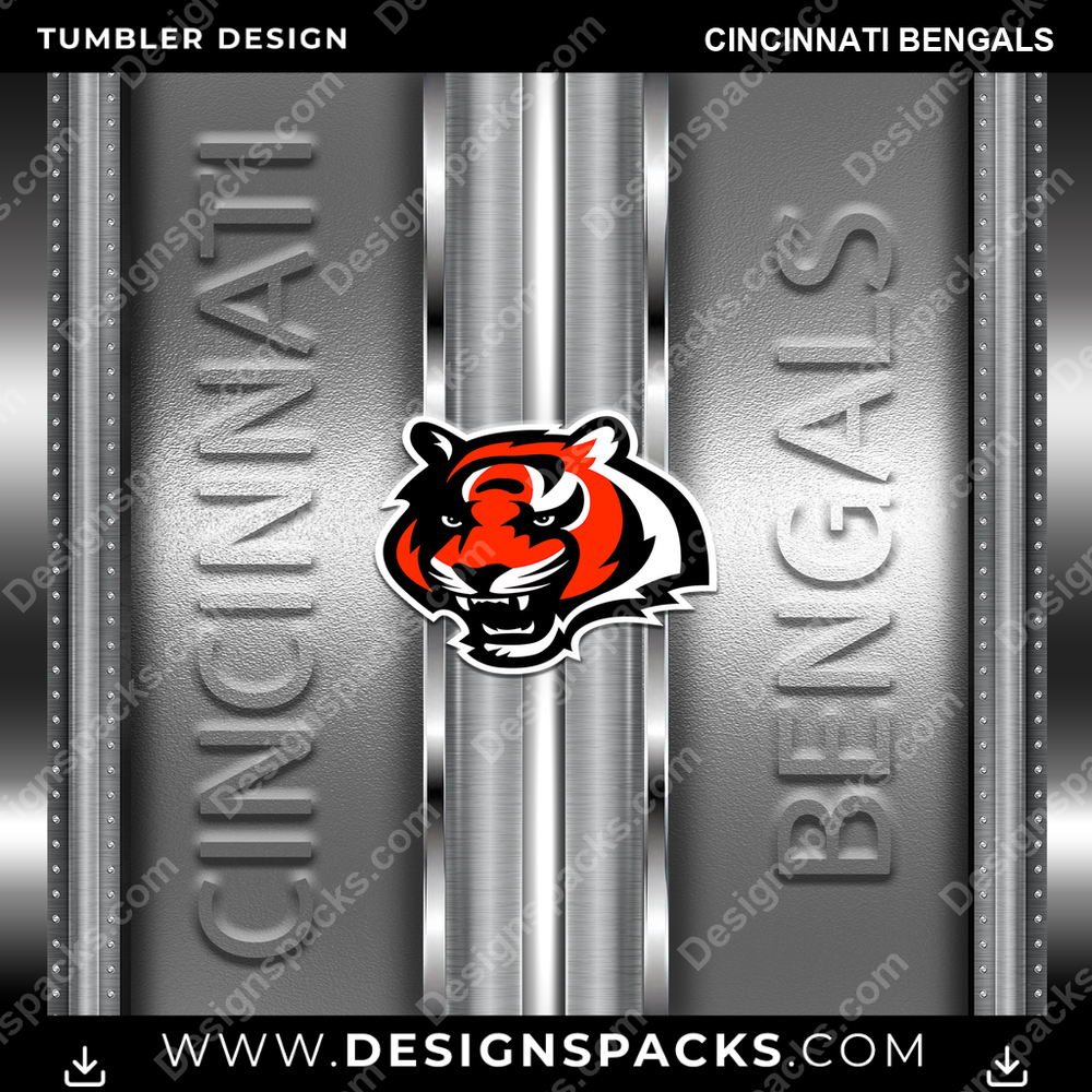 Football Metallic Cincinnati Bengals Tumbler Digital Wrap Design