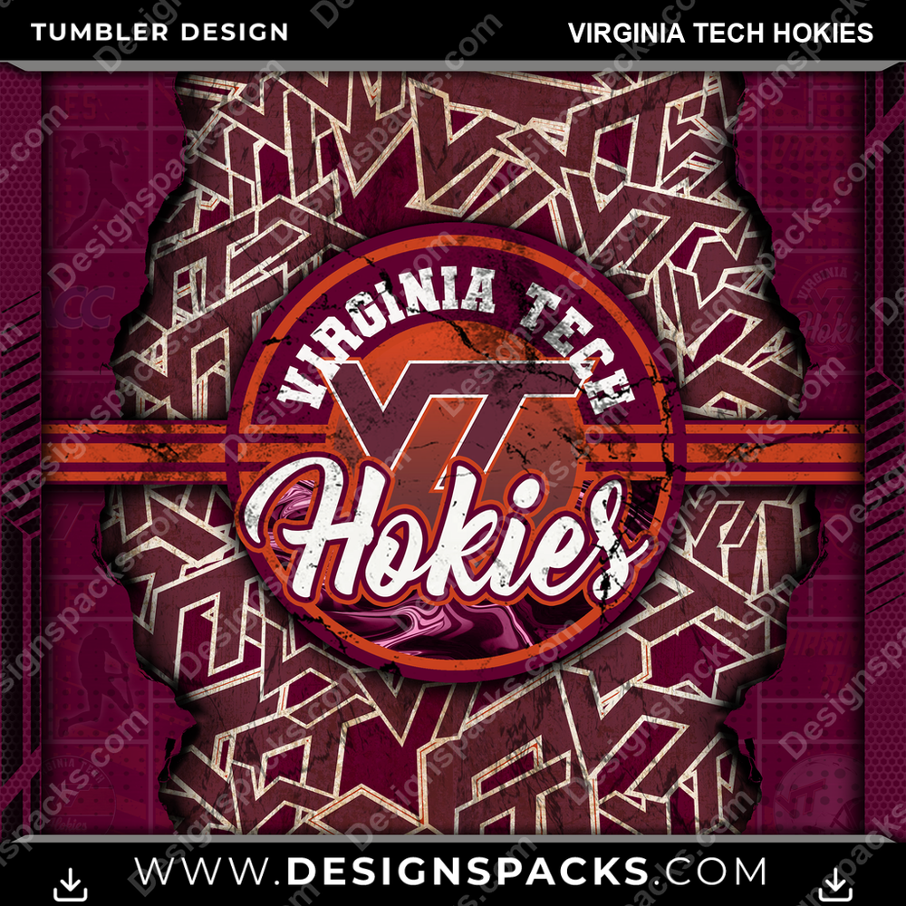 College Sport Ripped Virginia Tech Hokies NCAA College Sport Tumbler Digital Wrap Design Download
