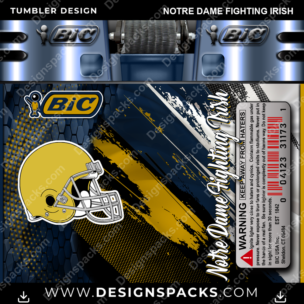 College Sport BIC Lighter Notre Dame Fighting Irish NCAA College Sport Tumbler Digital Wrap Design Download