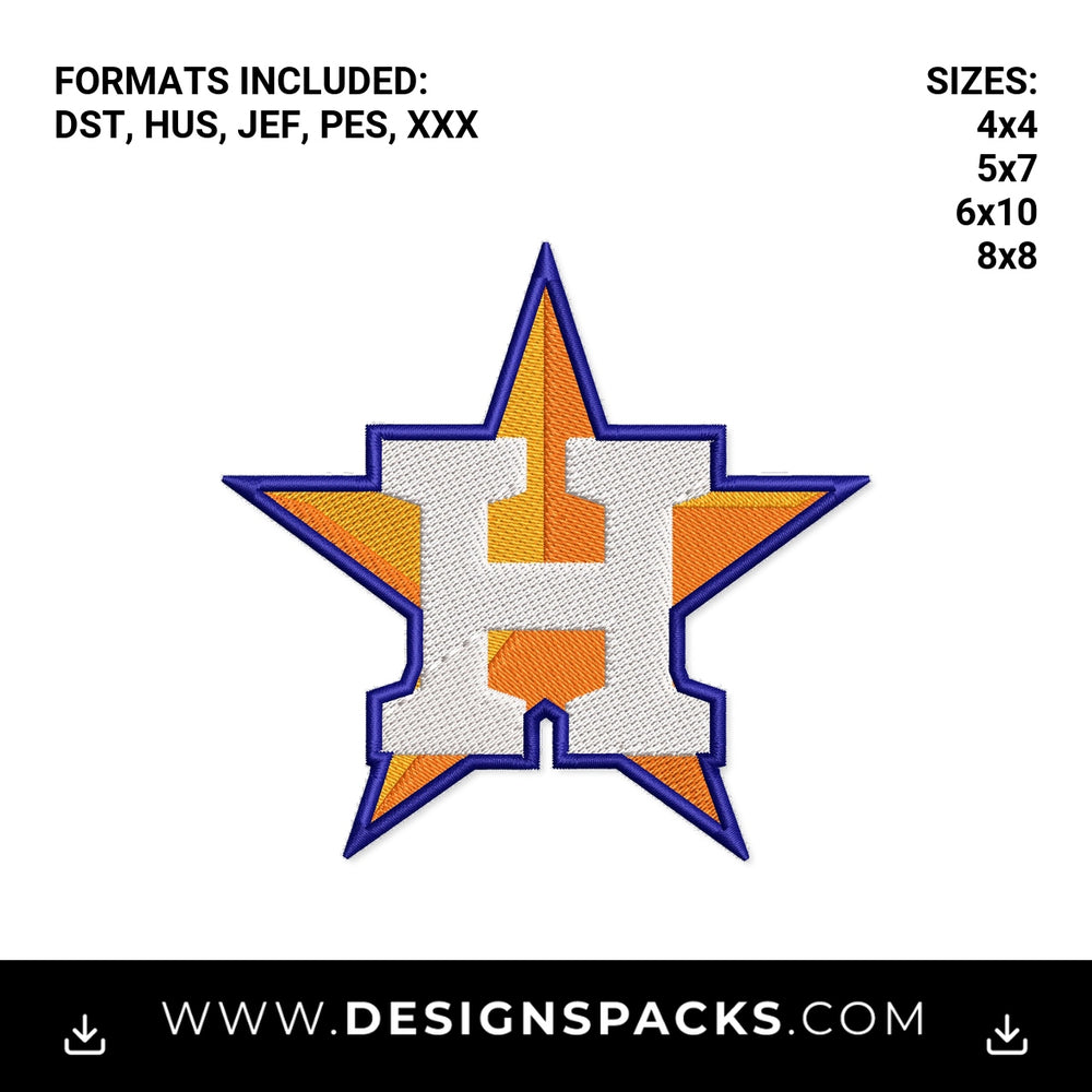 Houston Astros Star H Baseball Logo Embroidery Design - Instant digital download pattern at Designspacks.com