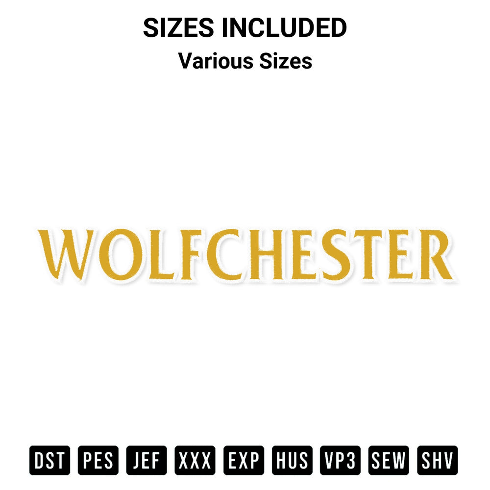 Download the Wolfchester Logo Embroidery Design machine embroidery design exclusively at Designspacks.com. Premium digitized pattern for apparel and DIY crafts. Available sizes: Various Sizes.