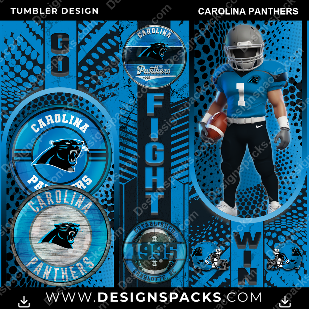 Football Go Fight Win Carolina Panthers Tumbler Digital Wrap Design