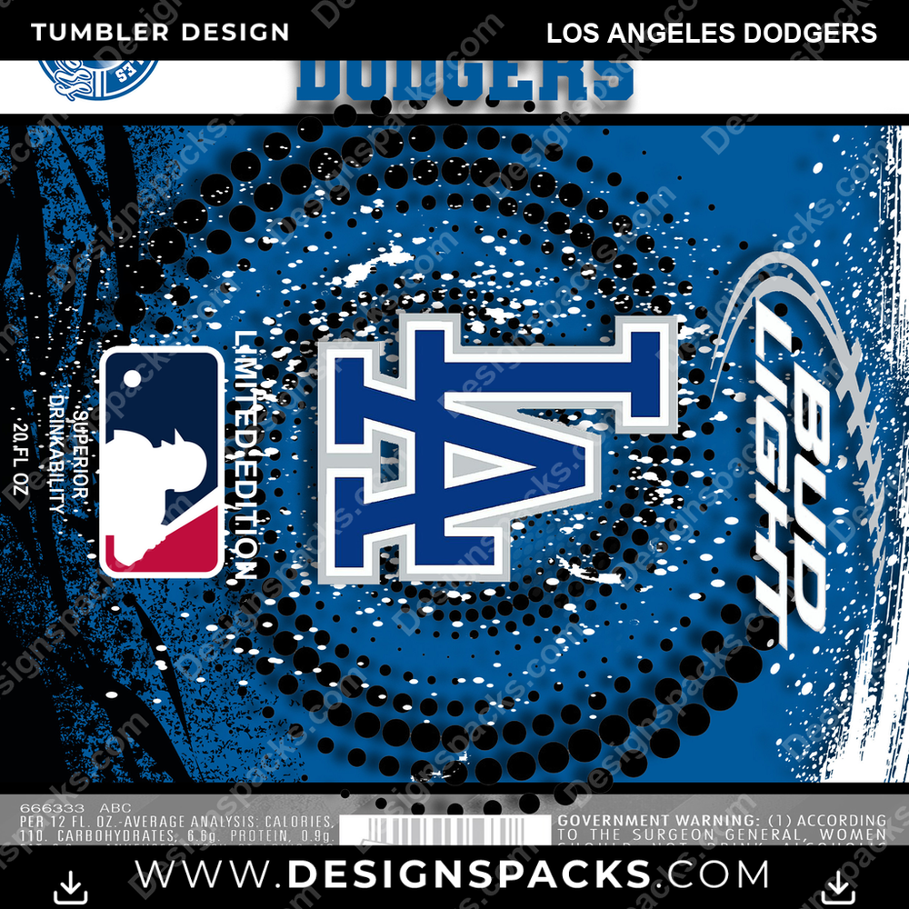 Baseball Bud Los Angeles Dodgers Tumbler Digital Wrap Design