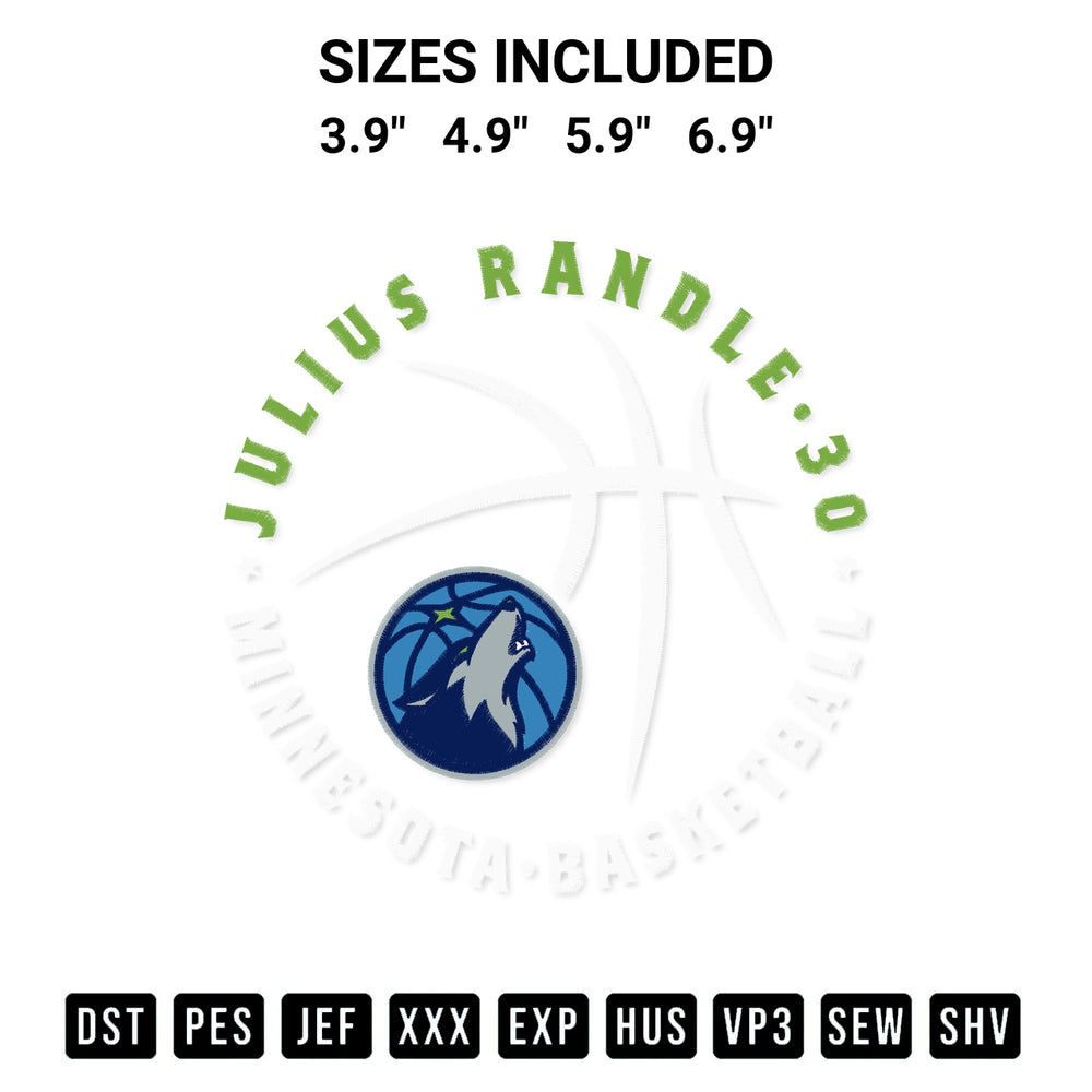 Add a unique touch to your apparel with the Julius Randle Minnesota Timberwolves Basketball Embroidery Design embroidery file. Premium instant download available now on Designspacks.com. Available sizes: 3.9", 4.9", 5.9", 6.9".