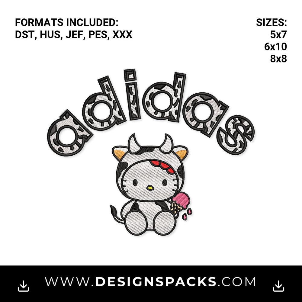 Hello Kitty Cow Costume Adidas Cow Print Embroidery Design - Instant digital download pattern at Designspacks.com