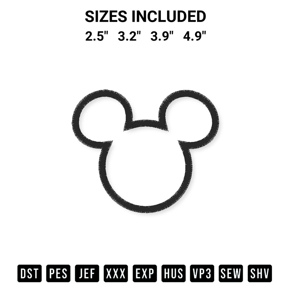 Get the Mickey Head Outline Embroidery Design embroidery design for your custom crafts! Premium digitized files available for instant download at Designspacks.com. Available sizes: 2.5", 3.2", 3.9", 4.9".