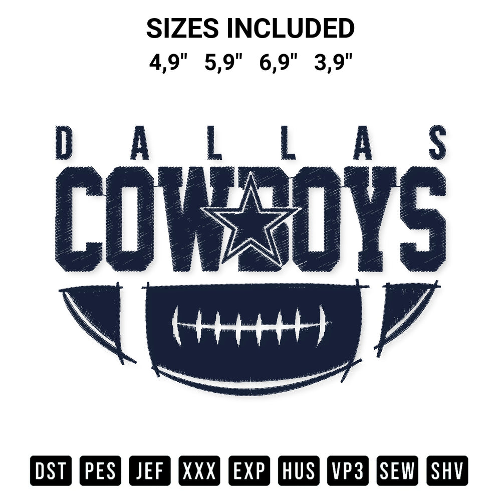 Download the Dallas Cowboys Football Nfl Dallas Cowboys American Football Logo Embroidery Design machine embroidery design exclusively at Designspacks.com. Premium digitized pattern for apparel and DIY crafts. Available sizes: 4,9", 5,9", 6,9", 3,9".