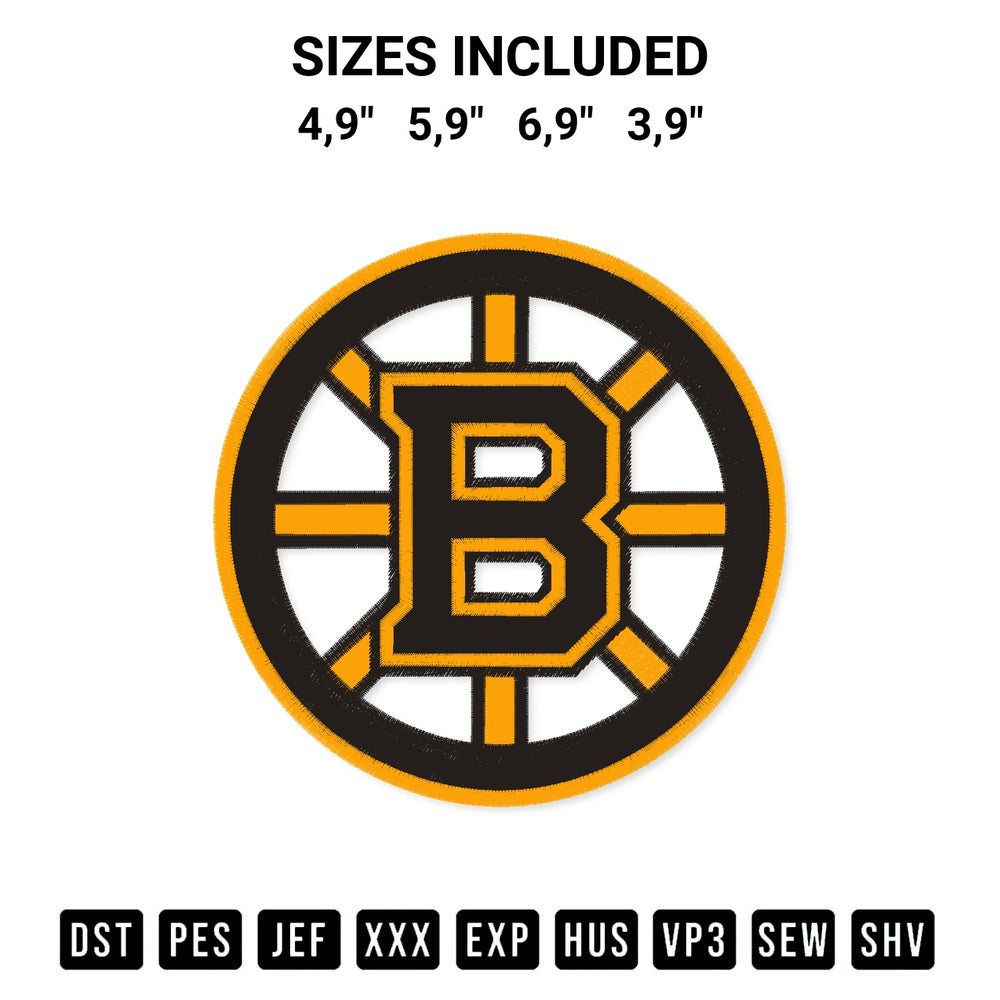 Create amazing crafts with the Boston Bruins Logo Embroidery Design embroidery file. High-quality digital download from Designspacks.com, perfect for beginners and pros. Available sizes: 4,9", 5,9", 6,9", 3,9".