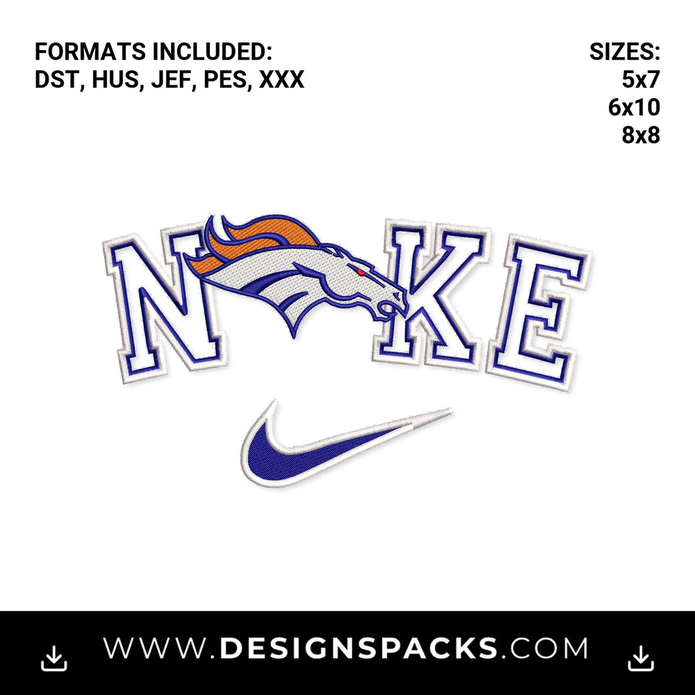 Denver Broncos Nike Swoosh Applique Embroidery Design - Instant digital download pattern at Designspacks.com