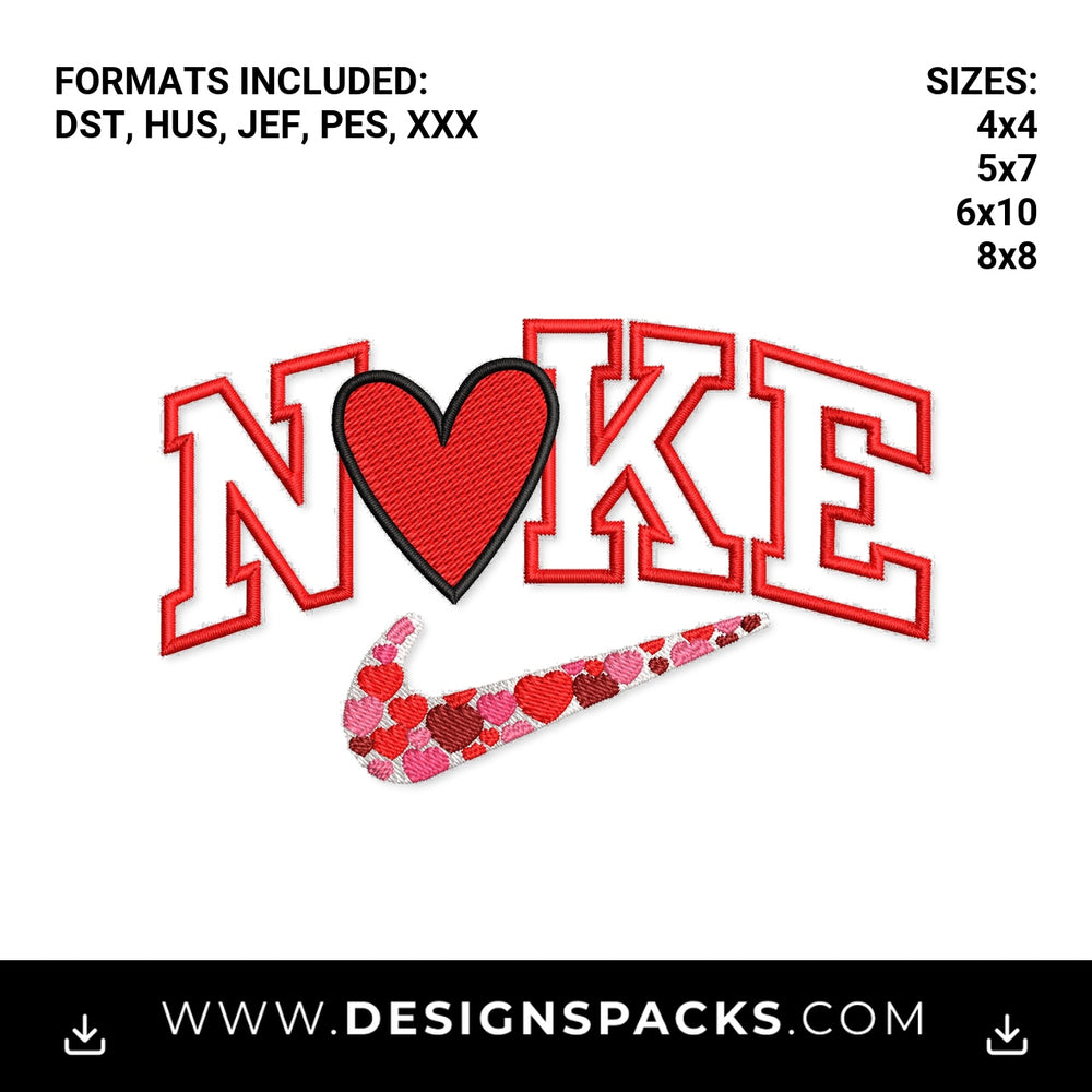 Valentine Heart Swoosh Varsity Text Embroidery Design - Instant digital download pattern at Designspacks.com