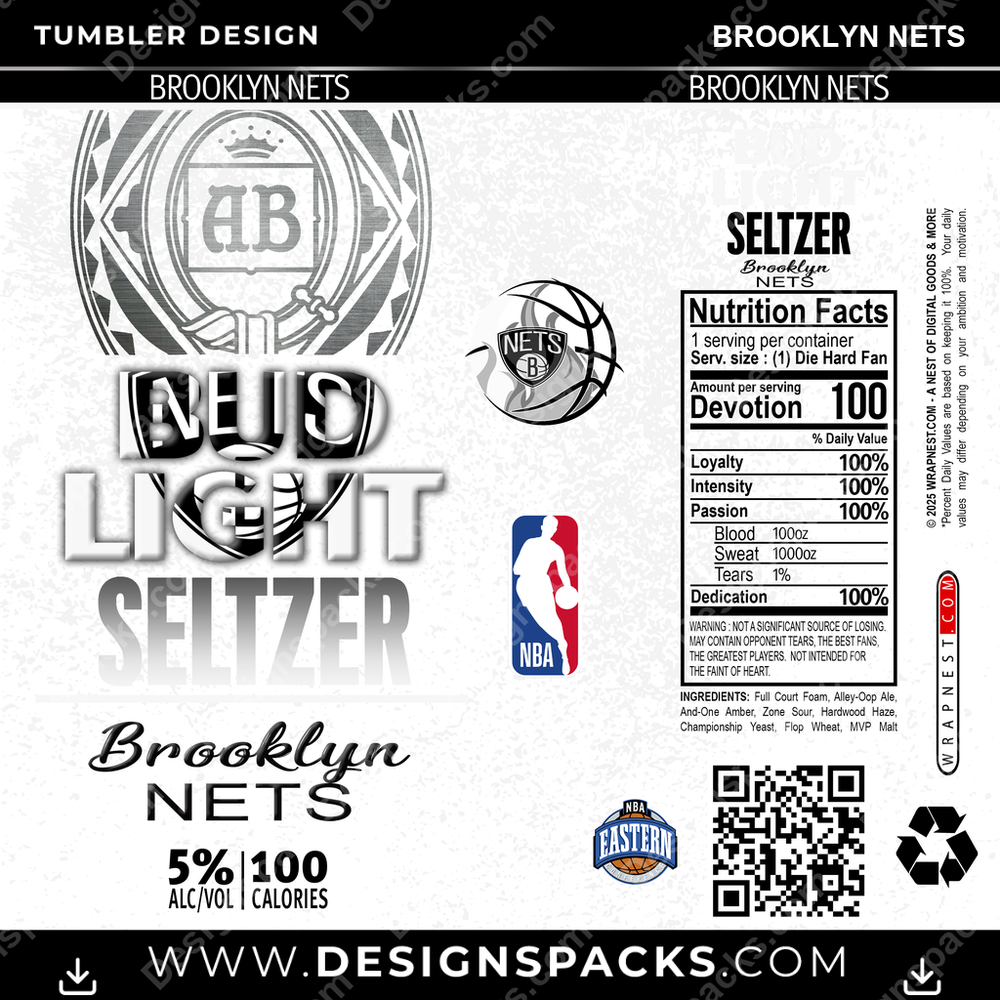 Basketball Bud Light Seltzer Brooklyn Nets Tumbler Digital Wrap Design