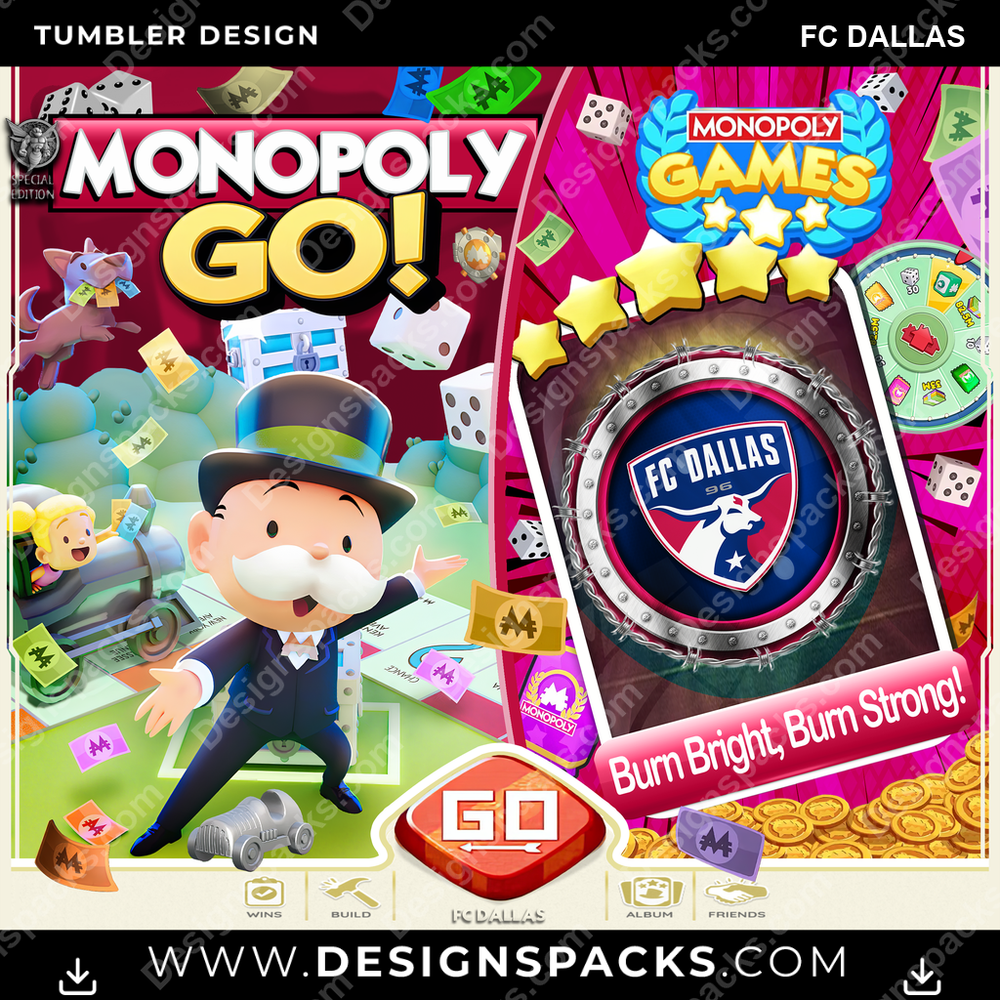 US Soccer Monopoly Go! FC Dallas Tumbler Digital Wrap Design