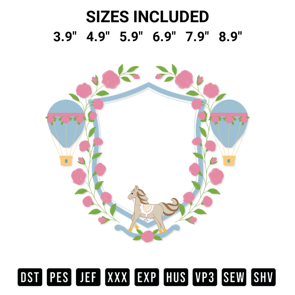 Download the Banner Frame Horse With Hot Air Balloons Embroidery Design machine embroidery design exclusively at Designspacks.com. Premium digitized pattern for apparel and DIY crafts. Available sizes: 3.9", 4.9", 5.9", 6.9", 7.9", 8.9".