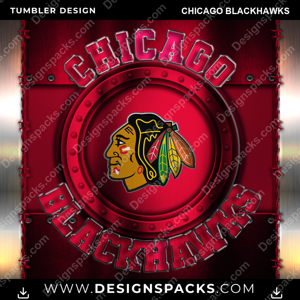 Ice Hockey Metal Chicago Blackhawks NHL Hockey Tumbler Digital Wrap Design Download
