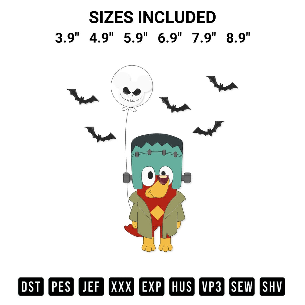 Get the Bluey Rusty Halloween Embroidery Design embroidery design for your custom crafts! Premium digitized files available for instant download at Designspacks.com. Available sizes: 3.9", 4.9", 5.9", 6.9", 7.9", 8.9".