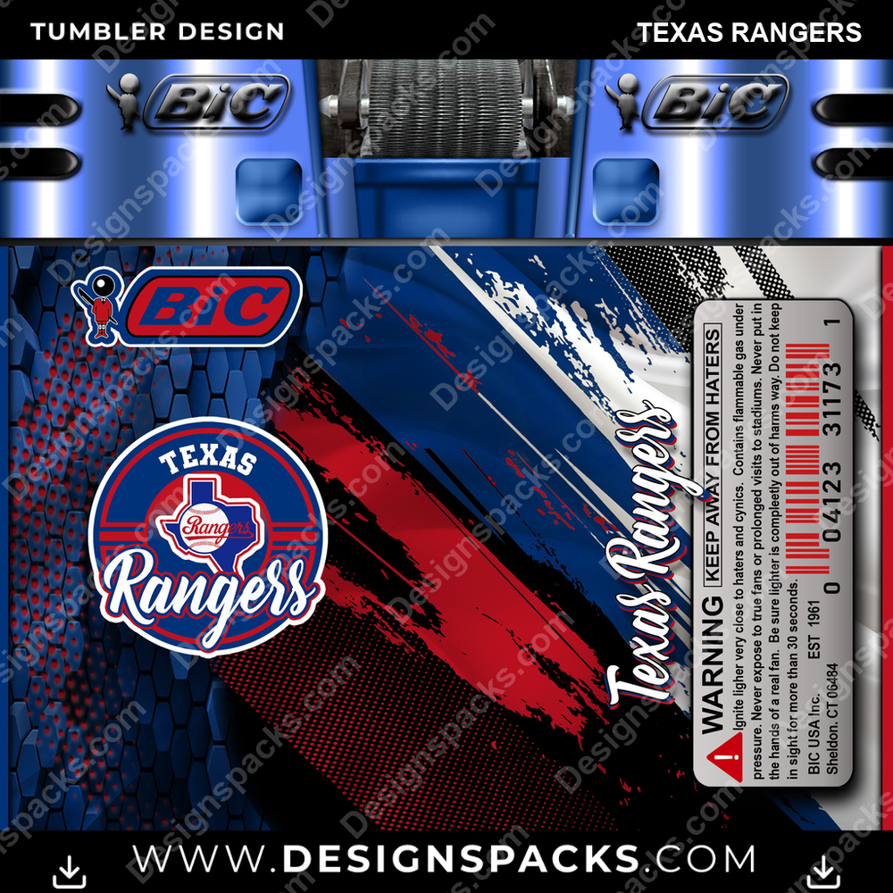 Baseball BIC Lighter Texas Rangers Tumbler Digital Wrap Design