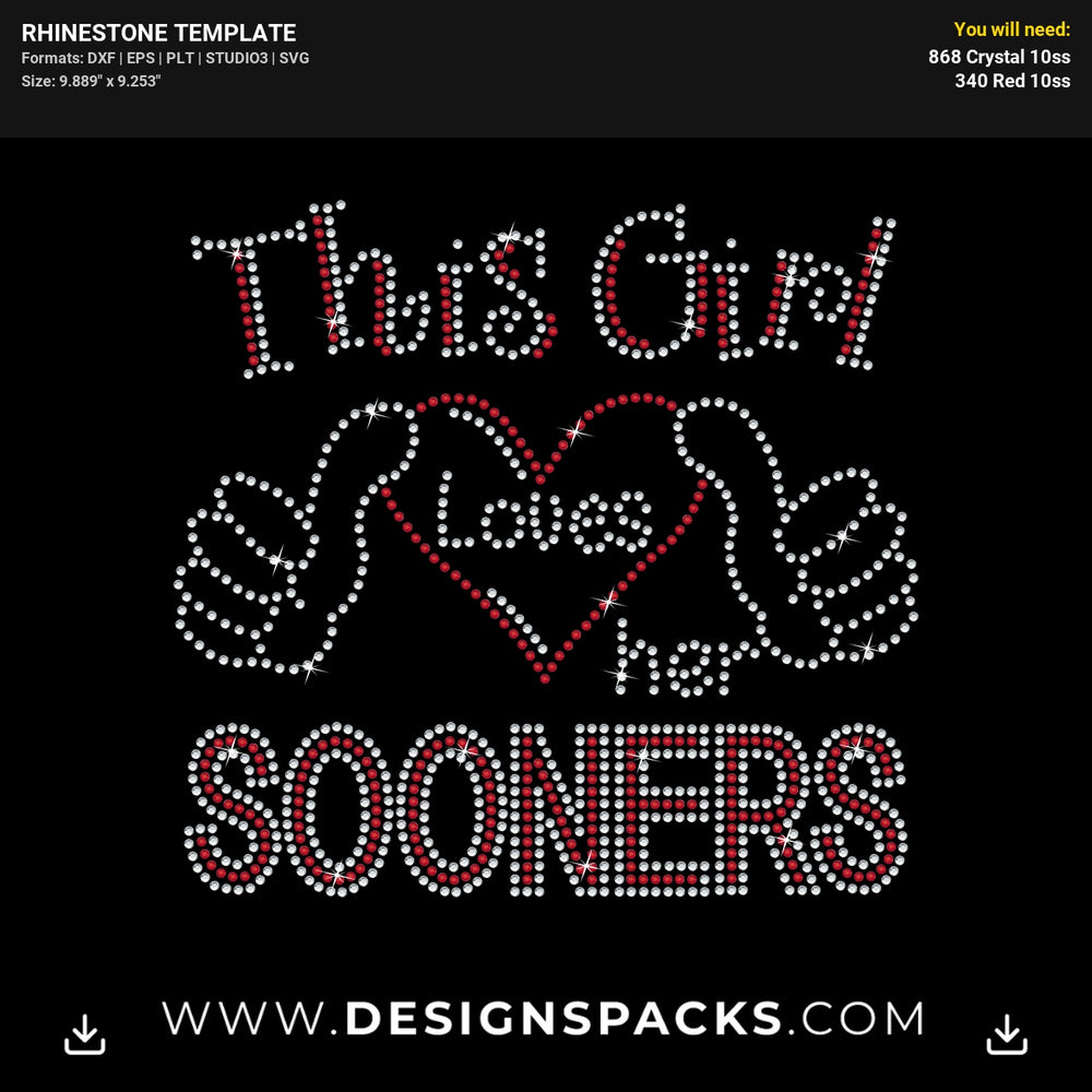 Girl Loves Sooners Football Rhinestone Digital Template